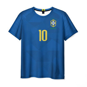 Мужская футболка 3D с принтом Неймар 2018 гостевая в Белгороде, 100% полиэфир | прямой крой, круглый вырез горловины, длина до линии бедер | brazil | cup champions | league | neymar | world | бразилия | неймар