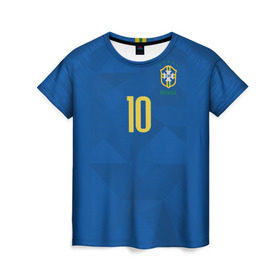 Женская футболка 3D с принтом Неймар 2018 гостевая в Белгороде, 100% полиэфир ( синтетическое хлопкоподобное полотно) | прямой крой, круглый вырез горловины, длина до линии бедер | brazil | cup champions | league | neymar | world | бразилия | неймар