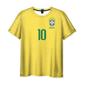 Мужская футболка 3D с принтом Неймар 2018 домашняя в Белгороде, 100% полиэфир | прямой крой, круглый вырез горловины, длина до линии бедер | brazil | cup champions | league | neymar | world | бразилия | неймар