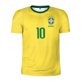 Мужская футболка 3D спортивная с принтом Неймар 2018 домашняя в Белгороде, 100% полиэстер с улучшенными характеристиками | приталенный силуэт, круглая горловина, широкие плечи, сужается к линии бедра | brazil | cup champions | league | neymar | world | бразилия | неймар