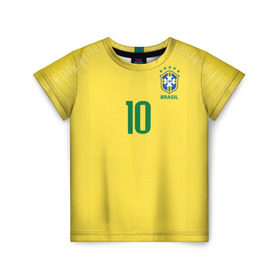 Детская футболка 3D с принтом Неймар 2018 домашняя в Белгороде, 100% гипоаллергенный полиэфир | прямой крой, круглый вырез горловины, длина до линии бедер, чуть спущенное плечо, ткань немного тянется | brazil | cup champions | league | neymar | world | бразилия | неймар