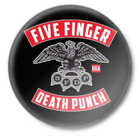 Значок с принтом 5FDP 4 в Белгороде,  металл | круглая форма, металлическая застежка в виде булавки | 5fdp | ffdp | five finger death punch