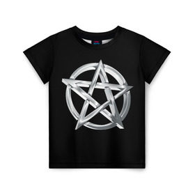 Детская футболка 3D с принтом Пентаграмма в Белгороде, 100% гипоаллергенный полиэфир | прямой крой, круглый вырез горловины, длина до линии бедер, чуть спущенное плечо, ткань немного тянется | Тематика изображения на принте: звезда | знаки | круг | магия | оккультизм | пентаграмма | пентакль | символы | сокральность | эзотерика
