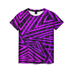 Женская футболка 3D с принтом Неоновая геометрия в Белгороде, 100% полиэфир ( синтетическое хлопкоподобное полотно) | прямой крой, круглый вырез горловины, длина до линии бедер | Тематика изображения на принте: geometry | optical | линии | узор | яркий