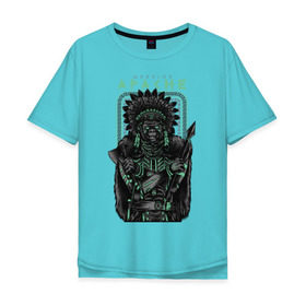 Мужская футболка хлопок Oversize с принтом Apache в Белгороде, 100% хлопок | свободный крой, круглый ворот, “спинка” длиннее передней части | Тематика изображения на принте: апачи | воин | горилла | индеец | обезьяна