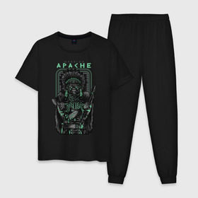 Мужская пижама хлопок с принтом Apache в Белгороде, 100% хлопок | брюки и футболка прямого кроя, без карманов, на брюках мягкая резинка на поясе и по низу штанин
 | Тематика изображения на принте: апачи | воин | горилла | индеец | обезьяна