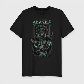 Мужская футболка хлопок Slim с принтом Apache в Белгороде, 92% хлопок, 8% лайкра | приталенный силуэт, круглый вырез ворота, длина до линии бедра, короткий рукав | Тематика изображения на принте: апачи | воин | горилла | индеец | обезьяна