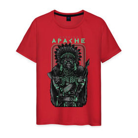 Мужская футболка хлопок с принтом Apache в Белгороде, 100% хлопок | прямой крой, круглый вырез горловины, длина до линии бедер, слегка спущенное плечо. | апачи | воин | горилла | индеец | обезьяна
