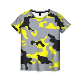 Женская футболка 3D с принтом Yellow camouflage в Белгороде, 100% полиэфир ( синтетическое хлопкоподобное полотно) | прямой крой, круглый вырез горловины, длина до линии бедер | camouflage | камуфляж | комуфляж