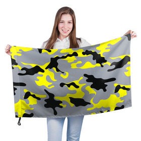 Флаг 3D с принтом Yellow camouflage в Белгороде, 100% полиэстер | плотность ткани — 95 г/м2, размер — 67 х 109 см. Принт наносится с одной стороны | camouflage | камуфляж | комуфляж