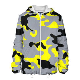 Мужская куртка 3D с принтом Yellow camouflage в Белгороде, ткань верха — 100% полиэстер, подклад — флис | прямой крой, подол и капюшон оформлены резинкой с фиксаторами, два кармана без застежек по бокам, один большой потайной карман на груди. Карман на груди застегивается на липучку | Тематика изображения на принте: camouflage | камуфляж | комуфляж