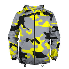 Мужская ветровка 3D с принтом Yellow camouflage в Белгороде, 100% полиэстер | подол и капюшон оформлены резинкой с фиксаторами, два кармана без застежек по бокам, один потайной карман на груди | camouflage | камуфляж | комуфляж