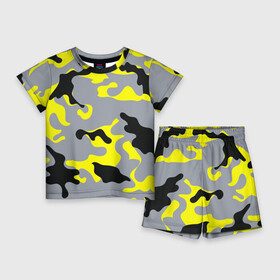 Детский костюм с шортами 3D с принтом Yellow camouflage в Белгороде,  |  | camouflage | камуфляж | комуфляж