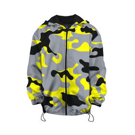 Детская куртка 3D с принтом Yellow camouflage в Белгороде, 100% полиэстер | застежка — молния, подол и капюшон оформлены резинкой с фиксаторами, по бокам — два кармана без застежек, один потайной карман на груди, плотность верхнего слоя — 90 г/м2; плотность флисового подклада — 260 г/м2 | camouflage | камуфляж | комуфляж
