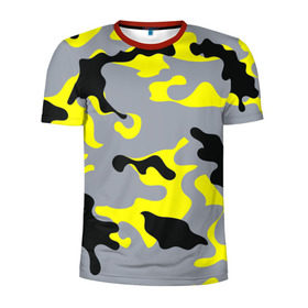 Мужская футболка 3D спортивная с принтом Yellow camouflage в Белгороде, 100% полиэстер с улучшенными характеристиками | приталенный силуэт, круглая горловина, широкие плечи, сужается к линии бедра | camouflage | камуфляж | комуфляж
