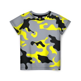 Детская футболка 3D с принтом Yellow camouflage в Белгороде, 100% гипоаллергенный полиэфир | прямой крой, круглый вырез горловины, длина до линии бедер, чуть спущенное плечо, ткань немного тянется | camouflage | камуфляж | комуфляж