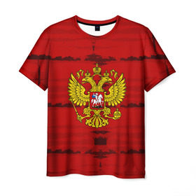 Мужская футболка 3D с принтом Russia Imperium RED в Белгороде, 100% полиэфир | прямой крой, круглый вырез горловины, длина до линии бедер | Тематика изображения на принте: abstraction | grunge | russia | sport | абстракция | герб | краска | русский | символика рф | спорт | спортивный | триколор | униформа | форма | я русский