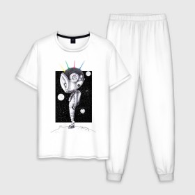 Мужская пижама хлопок с принтом Гуманоид из космоса в Белгороде, 100% хлопок | брюки и футболка прямого кроя, без карманов, на брюках мягкая резинка на поясе и по низу штанин
 | 