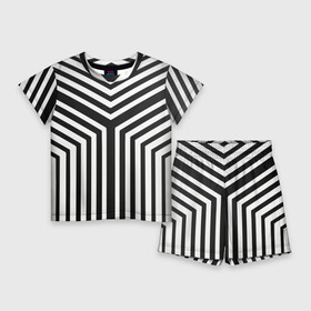 Детский костюм с шортами 3D с принтом Кибер Зебра в Белгороде,  |  | black and white stripes | geometry | vest | zebra | геометрия | зебра | тельняшка | черно белая полоска