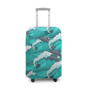 Чехол для чемодана 3D с принтом Дельфины в Белгороде, 86% полиэфир, 14% спандекс | двустороннее нанесение принта, прорези для ручек и колес | dolphins | fish | ocean | pattern | sea | summer | waves | волны | дельфины | лето | море | океан | паттерн | рыбы
