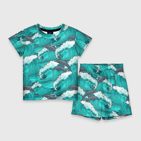 Детский костюм с шортами 3D с принтом Дельфины в Белгороде,  |  | dolphins | fish | ocean | pattern | sea | summer | waves | волны | дельфины | лето | море | океан | паттерн | рыбы