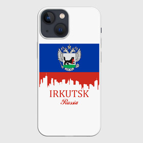 Чехол для iPhone 13 mini с принтом IRKUTSK (Иркутск) в Белгороде,  |  | Тематика изображения на принте: 138 | 38 | irkutsk | ru | rus | герб | знак | иркутск | иркутский | надпись | патриот | полосы | российская | российский | россия | русская | русский | рф | символ | страна | флаг | флага | цвета