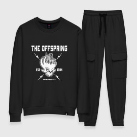 Женский костюм хлопок с принтом The Offspring est 1984 в Белгороде, 100% хлопок | на свитшоте круглая горловина, мягкая резинка по низу. Брюки заужены к низу, на них два вида карманов: два 