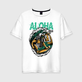 Женская футболка хлопок Oversize с принтом Алоха в Белгороде, 100% хлопок | свободный крой, круглый ворот, спущенный рукав, длина до линии бедер
 | для отдыха | для отпуска | доска | море | на доске | пальмы | пляж | серф | серфинг | солнце