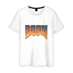 Мужская футболка хлопок с принтом DOOM в Белгороде, 100% хлопок | прямой крой, круглый вырез горловины, длина до линии бедер, слегка спущенное плечо. | doom | дум | игра doom | игра дум
