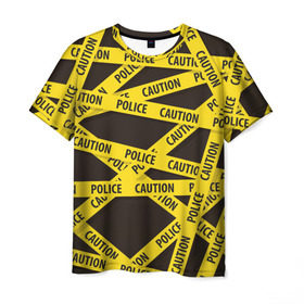 Мужская футболка 3D с принтом Police Caution в Белгороде, 100% полиэфир | прямой крой, круглый вырез горловины, длина до линии бедер | опасность | опасный | осторожный | полосы | текстура
