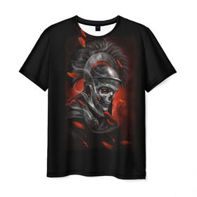 Мужская футболка 3D с принтом Мертвый легионер в Белгороде, 100% полиэфир | прямой крой, круглый вырез горловины, длина до линии бедер | Тематика изображения на принте: зомби | легионер | рим | скелет | череп