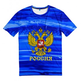 Мужская футболка 3D с принтом RUSSIA в Белгороде, 100% полиэфир | прямой крой, круглый вырез горловины, длина до линии бедер | abstraction | grunge | russia | sport | абстракция | герб | краска | русский | символика рф | спорт | спортивный | триколор | униформа | форма | я русский