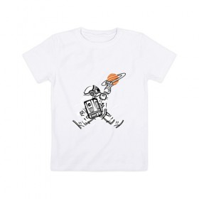 Детская футболка хлопок с принтом Космонавт в Белгороде, 100% хлопок | круглый вырез горловины, полуприлегающий силуэт, длина до линии бедер | астронавт | в космосе | в прыжке | космонавт | космос | мороженное | планета | планеты | пространство | с космосом | юпитер