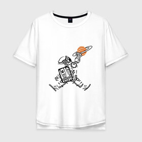 Мужская футболка хлопок Oversize с принтом Космонавт в Белгороде, 100% хлопок | свободный крой, круглый ворот, “спинка” длиннее передней части | астронавт | в космосе | в прыжке | космонавт | космос | мороженное | планета | планеты | пространство | с космосом | юпитер