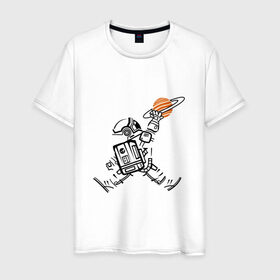 Мужская футболка хлопок с принтом Космонавт в Белгороде, 100% хлопок | прямой крой, круглый вырез горловины, длина до линии бедер, слегка спущенное плечо. | астронавт | в космосе | в прыжке | космонавт | космос | мороженное | планета | планеты | пространство | с космосом | юпитер