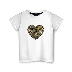 Детская футболка хлопок с принтом Сердце Механика в Белгороде, 100% хлопок | круглый вырез горловины, полуприлегающий силуэт, длина до линии бедер | steampunk | механика | механическое | с сердцем | седце | стиль | стимпанк