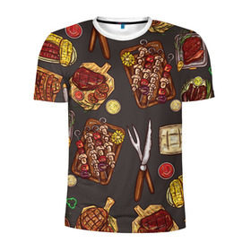 Мужская футболка 3D спортивная с принтом Вкуснятина в Белгороде, 100% полиэстер с улучшенными характеристиками | приталенный силуэт, круглая горловина, широкие плечи, сужается к линии бедра | барбекю | еда | кулинария | мясо | повар | стейк | шашлык