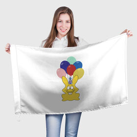 Флаг 3D с принтом Зайчик с шарами в Белгороде, 100% полиэстер | плотность ткани — 95 г/м2, размер — 67 х 109 см. Принт наносится с одной стороны | желейный зайчик | желейный заяц | заяц