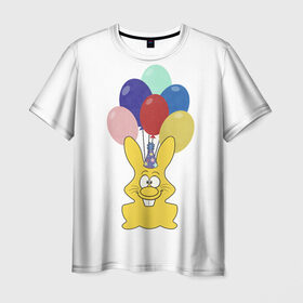 Мужская футболка 3D с принтом Зайчик с шарами в Белгороде, 100% полиэфир | прямой крой, круглый вырез горловины, длина до линии бедер | желейный зайчик | желейный заяц | заяц