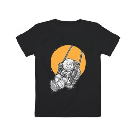 Детская футболка хлопок с принтом Космонавт на фоне Луны в Белгороде, 100% хлопок | круглый вырез горловины, полуприлегающий силуэт, длина до линии бедер | Тематика изображения на принте: 