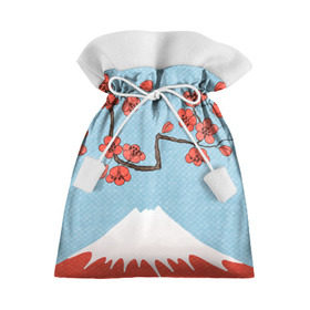 Подарочный 3D мешок с принтом Гора Фудзияма в Белгороде, 100% полиэстер | Размер: 29*39 см | Тематика изображения на принте: белый | вершина | вишня | зима | красный | сакура | синий | снег | япония
