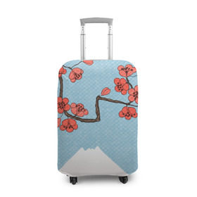 Чехол для чемодана 3D с принтом Гора Фудзияма в Белгороде, 86% полиэфир, 14% спандекс | двустороннее нанесение принта, прорези для ручек и колес | белый | вершина | вишня | зима | красный | сакура | синий | снег | япония