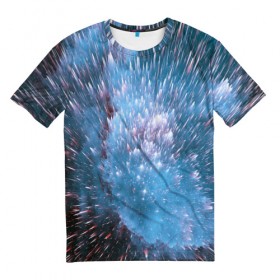 Мужская футболка 3D с принтом Космический фон в Белгороде, 100% полиэфир | прямой крой, круглый вырез горловины, длина до линии бедер | Тематика изображения на принте: abstraction | cosmos | nebula | space | star | universe | абстракция | вселенная | звезды | космос | мир | планеты