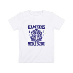 Детская футболка хлопок с принтом Hawkins middle school в Белгороде, 100% хлопок | круглый вырез горловины, полуприлегающий силуэт, длина до линии бедер | hawkins | stranger things | очень странные дела | хоукинс