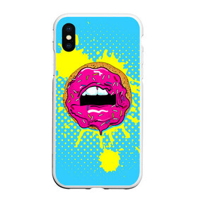 Чехол для iPhone XS Max матовый с принтом Donut lips в Белгороде, Силикон | Область печати: задняя сторона чехла, без боковых панелей | donut | kiss | lips | pop art | splash | sweet | брызги | губы | пончик | поп арт
