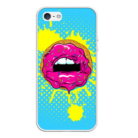 Чехол для iPhone 5/5S матовый с принтом Donut lips в Белгороде, Силикон | Область печати: задняя сторона чехла, без боковых панелей | donut | kiss | lips | pop art | splash | sweet | брызги | губы | пончик | поп арт