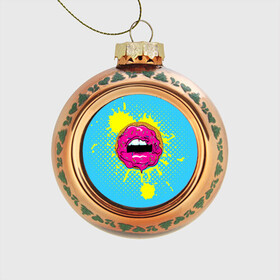 Стеклянный ёлочный шар с принтом Donut lips в Белгороде, Стекло | Диаметр: 80 мм | donut | kiss | lips | pop art | splash | sweet | брызги | губы | пончик | поп арт