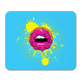 Коврик прямоугольный с принтом Donut lips в Белгороде, натуральный каучук | размер 230 х 185 мм; запечатка лицевой стороны | Тематика изображения на принте: donut | kiss | lips | pop art | splash | sweet | брызги | губы | пончик | поп арт
