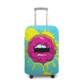 Чехол для чемодана 3D с принтом Donut lips в Белгороде, 86% полиэфир, 14% спандекс | двустороннее нанесение принта, прорези для ручек и колес | donut | kiss | lips | pop art | splash | sweet | брызги | губы | пончик | поп арт
