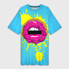 Платье-футболка 3D с принтом Donut lips в Белгороде,  |  | donut | kiss | lips | pop art | splash | sweet | брызги | губы | пончик | поп арт